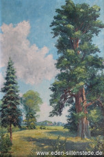 Unbekannter Ort, Landschaft, 1940er, 42x62 cm, Öl auf Holz, Privatbesitz (WV-Nr. 1059)