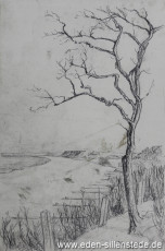 Unbekannter Ort, Landschaft am Meer, 27x17 cm, Bleistift auf Papier, Nachlass Arthur Eden (WV-Nr. 344)