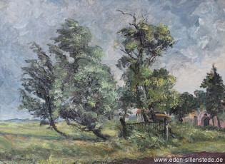 Unbekannter Ort, Landschaft mit Bäumen, 1960er, 69x52 cm, Öl auf Leinwand, Privatbesitz (WV-Nr. 959)
