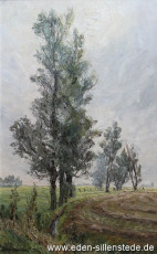 Unbekannter Ort, Landstrich mit Baum, 1960er, 56,5x90 cm, Öl auf Leinwand, Privatbesitz (WV-Nr. 973)
