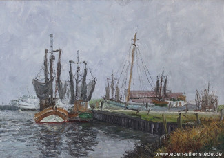 Unbekannter Ort, Sielhafen, 1960er, 70x50 cm, Öl auf Leinwand, Privatbesitz (WV-Nr. 48)