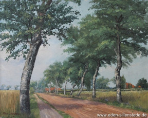 Unbekannter Ort, Straße bei Sillenstede, 1930er, 64x50,5 cm, Öl auf Leinwand, Privatbesitz (WV-Nr. 875)