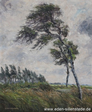 Unbekannter Ort, Sturm in nordfriesischer Landschaft, 1960er, 55x66 cm, Öl auf Leinwand, Privatbesitz (WV- Nr. 495)
