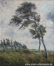 Unbekannter Ort, Sturm in nordfriesischer Landschaft, 1960er, 55x66 cm, Öl auf Leinwand, Privatbesitz (WV- Nr. 495)