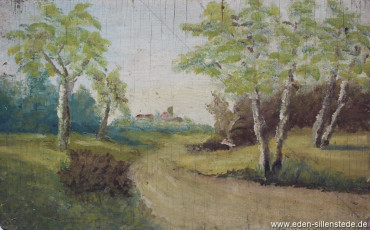 Unbekannter Ort, Weg mit Birken, um 1916, 41x25,5 cm, Öl auf Holz, Nachlass Arthur Eden (WV-Nr. 143)