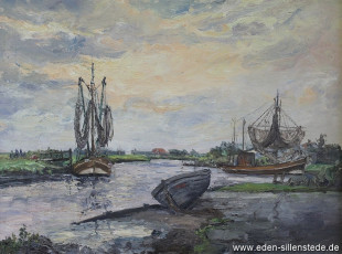 Varel, Hafen, um 1960, 68,5x50 cm, Öl auf Leinwand, Privatbesitz (WV-Nr. 945)