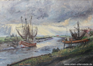 Varel, Hafen, um 1964, 70x50 cm, Öl auf Leinwand, Privatbesitz Ursula (WV-Nr. 689)