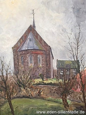 Waddewarden, Kirche, 1960er, 39x56 cm, Öl auf Leinwand, Privatbesitz (WV-Nr. 1152)