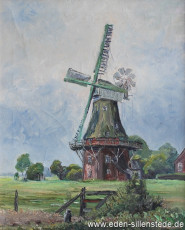 Waddewarden, Mühle, 1956, 50,5x62 cm, Öl auf Leinwand, Privatbesitz (WV-Nr. 1022)