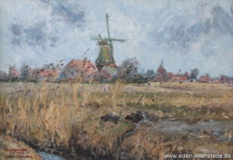 Waddewarden, Mühle, 1962, 52x36,5 cm, Öl auf Leinwand, Privatbesitz (WV-Nr. 1172)