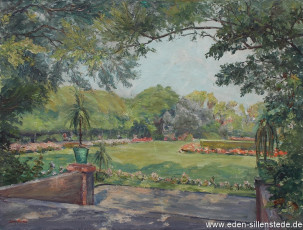 Wangerooge, Der Rosengarten, 1957, 80x60 cm, Öl auf Leinwand, Privatbesitz (WV-Nr. 1380)