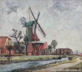 Warsingsfehn, Mühle, 1960, 50,5x44 cm, Öl auf Leinwand, Nachlass Arthur Eden (WV-Nr. 116)