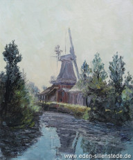 Westgroßefehn, Mühle, 1962, 54,5x65 cm, Öl auf Leinwand, Privatbesitz (WV-Nr. 823)