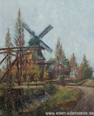 Westgroßefehn, Mühle, 1963, 51x63 cm, Öl auf Leinwand, Privatbesitz (WV-Nr. 942)