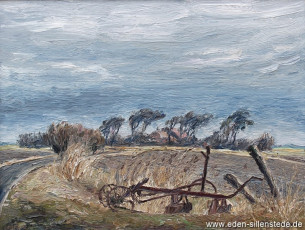 Wiefels, Räderpflug in Gramberg, 1961, 40,3x30,5 cm, Öl auf Leinwand, Privatbesitz (WV-Nr. 1145)