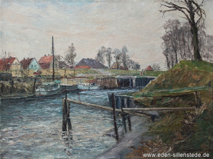 Wilhelmshaven, Hafen Rüstersiel, 1968, 65x48 cm, Öl auf Leinwand, Privatbesitz (WV-Nr. 1312)