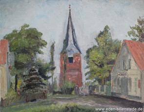 Wilhelmshaven, Kirche Neuende, 1940-50er, 70x55 cm, Öl auf Leinwand, Nachlass Arthur Eden (WV-Nr. 151)