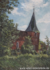 Wilhelmshaven, Kirche Neuende, 1960er, 46,5x64,5 cm, Öl auf Leinwand, Privatbesitz (WV-Nr. 1134)