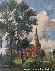 Wilhelmshaven, Kirche Neuende, um 1952, Öl auf Leinwand, Besitz Bauverein Rüstringen Wilhelmshaven (WV-Nr. 1371)