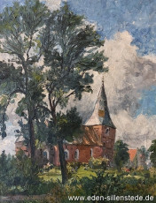 Wilhelmshaven, Kirche Neuende, um 1952, Öl auf Leinwand, Besitz Bauverein Rüstringen Wilhelmshaven (WV-Nr. 1371)