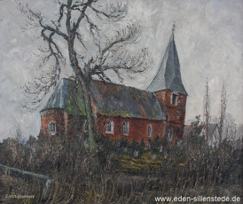 Wilhelmshaven, Kirche Neuende, um 1964, 60,5x50,7 cm, Öl auf Leinwand, Privatbesitz (WV-Nr. 1417)