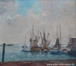 Wilhelmshaven, Nassauhafen, 1950er, Öl auf Leinwand, Besitz Schlossmuseum Jever (WV-Nr. 799)