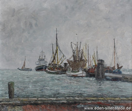 Wilhelmshaven, Nassauhafen, 1960er, 65x54 cm, Öl auf Leinwand, Privatbesitz (WV- Nr. 494)