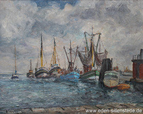 Wilhelmshaven, Nassauhafen, 1966, 60x48,5 cm, Öl auf Leinwand, Privatbesitz (WV-Nr. 1088)