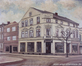 Wilhelmshaven, Peterstraße 60, um 1960, 70,2x58,5 cm, Öl auf Leinwand, Besitz Schlossmuseum Jever (WV-Nr. 1144)