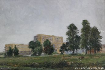 Wilhelmshaven, Reinhardt-Nieter-Krankenhaus, 1960-70er, 72x48,5 cm, Öl auf Leinwand, Nachlass Arthur Eden (WV-Nr. 149)