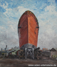 Wilhelmshaven, Werft, Jadewerft, 1964, 65x75cm, Öl auf Leinwand, Nachlass Arthur Eden (WV-Nr. 101)