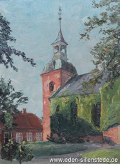 Wittmund, Kirche, 1930-40er, 32x43 cm, Öl auf Karton, Privatbesitz Herr (WV-Nr. 989)