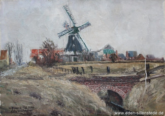 Wittmund, Mühle, 1965, 48,5x35 cm, Öl auf Leinwand, Privatbesitz (WV-Nr. 141)