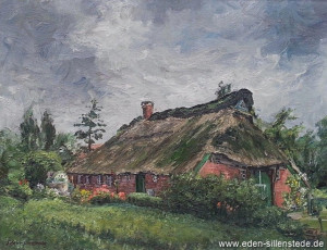 Zetel, Haus in Blauhand, 1960er, 55x70 cm, Öl auf Leinwand, Privatbesitz (WV-Nr. 668)