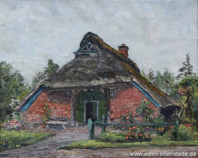 Zetel, Haus in Blauhand, 1964, 42,5x34 cm, Öl auf Leinwand, Privatbesitz (WV-Nr. 1311)