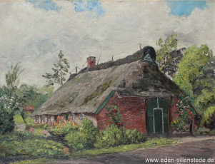 Zetel, Haus in Blauhand, um 1966, 65x49,5 cm, Öl auf Leinwand, Privatbesitz (WV-Nr. 1238)