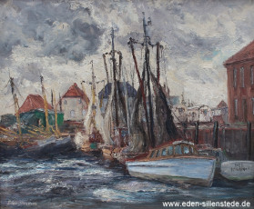 Hooksiel, Alter Hafen, 1967, 60x50,5 cm, Öl auf Leinwand, Privatbesitz (WV-Nr. 1504)