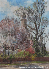 Jever, Stadt, Schloss im Frühling, um 1967, 52,7x72,5 cm, Öl auf Leinwand, Privatbesitz (WV-Nr. 1507)