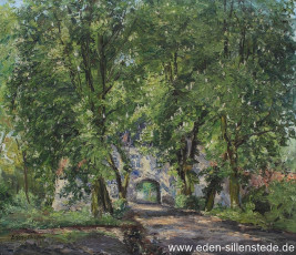 Kniphausen, Allee zur Burg, 1960er, 70,5x60 cm, Öl auf Leinwand, Privatbesitz (WV-Nr. 1510)