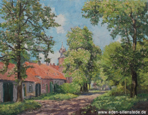 Kniphausen, Innenhof der Burg, um 1970, 78x60,3 cm, Öl auf Leinwand, Privatbesitz (WV-Nr. 1508)