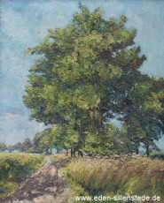 Unbekannter Ort, Feldweg mit Getreidefeld, 1960er, 58x72 cm, Öl auf Leinwand, Privatbesitz (WV-Nr. 1506)