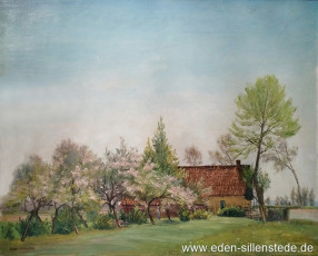 Unbekannter Ort, Einzelnes Wohnhaus, 1930-40er, 64x50 cm, Öl auf Leinwand, Privatbesitz (WV-Nr. 1516)