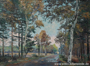 Jever, Umland, Jeversche Allee, um 1955, 70,5x52,5 cm, Öl auf Leinwand, Privatbesitz (WV-Nr. 891)