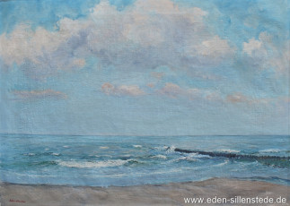 Wangerooge, Am Strand, 1957, 70,5x50,5 cm, Öl auf Leinwand, Privatbesitz (WV-Nr. 1520)