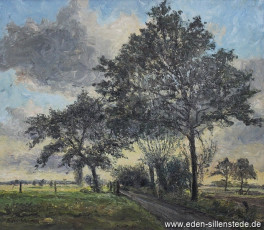 Sillenstede, Marienholzer Weg, 1960er, 70,5x60,5 cm, Öl auf Leinwand, Privatbesitz (WV-Nr. 864)