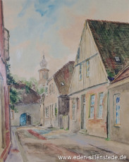 Jever, Stadt, Waagestraße mit Marstall, 1944, 27x33,5 cm, Aquarell, Privatbesitz (WV-Nr. 1532)