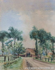 Jever, Umland, Hof Brunken in Möns, um 1944, 26x33 cm, Aquarell,Privatbesitz (WV-Nr. 1533)