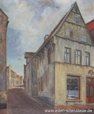 Jever, Stadt, Wangerstraße Haus No. 6, 1936, 56,7x67,5 cm, Öl auf Leinwand, Privatbesitz (WV-Nr. 1539)