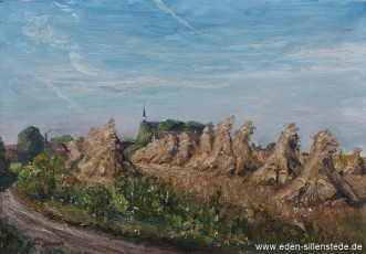 Sengwarden, Blick auf die Kirche, 1960er, 66x46 cm, Öl auf Leinwand, Privatbesitz (WV-Nr. 1551)