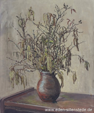 Stillleben, Weidenkätzchen, um 1960, 66x46 cm, Öl auf Leinwand, Privatbesitz (WV-Nr. 1547)